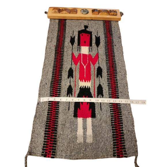 Native American Southwest Style Yei Wool Rug Handwoven Wall Hang Textile 31x15 - Picture 4 of 16